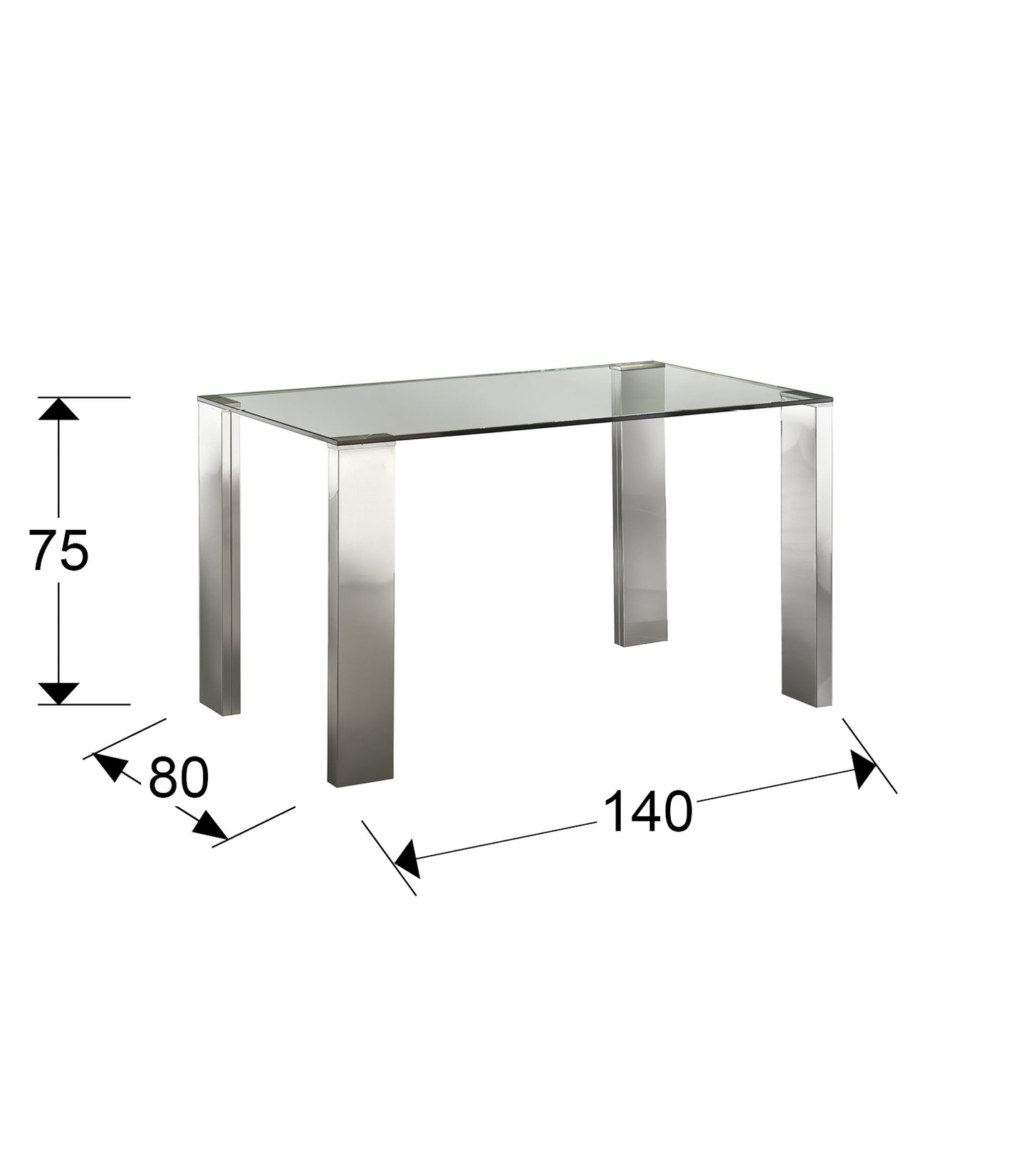 Medidas Mesa Comedor Schuller Malibu 876873: Alto 75cm, Peso 39.8kg. Acero inoxidable y cristal templado. luzguru.com