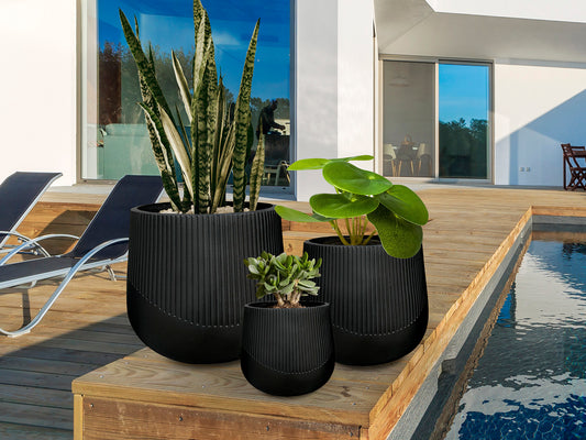 Set 3 Maceteros Negro Kioto - Schuller - Calidad Premium | luzguru.com