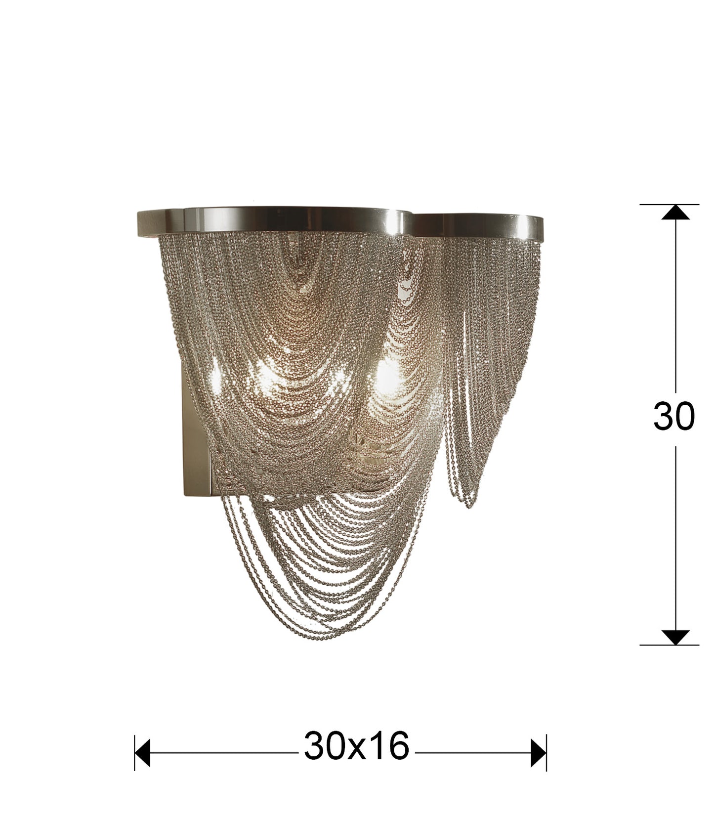 Medidas Aplique Pared Schuller Minerva 872712: 30x30x16 cm. Diseño níquel, 2 luces.