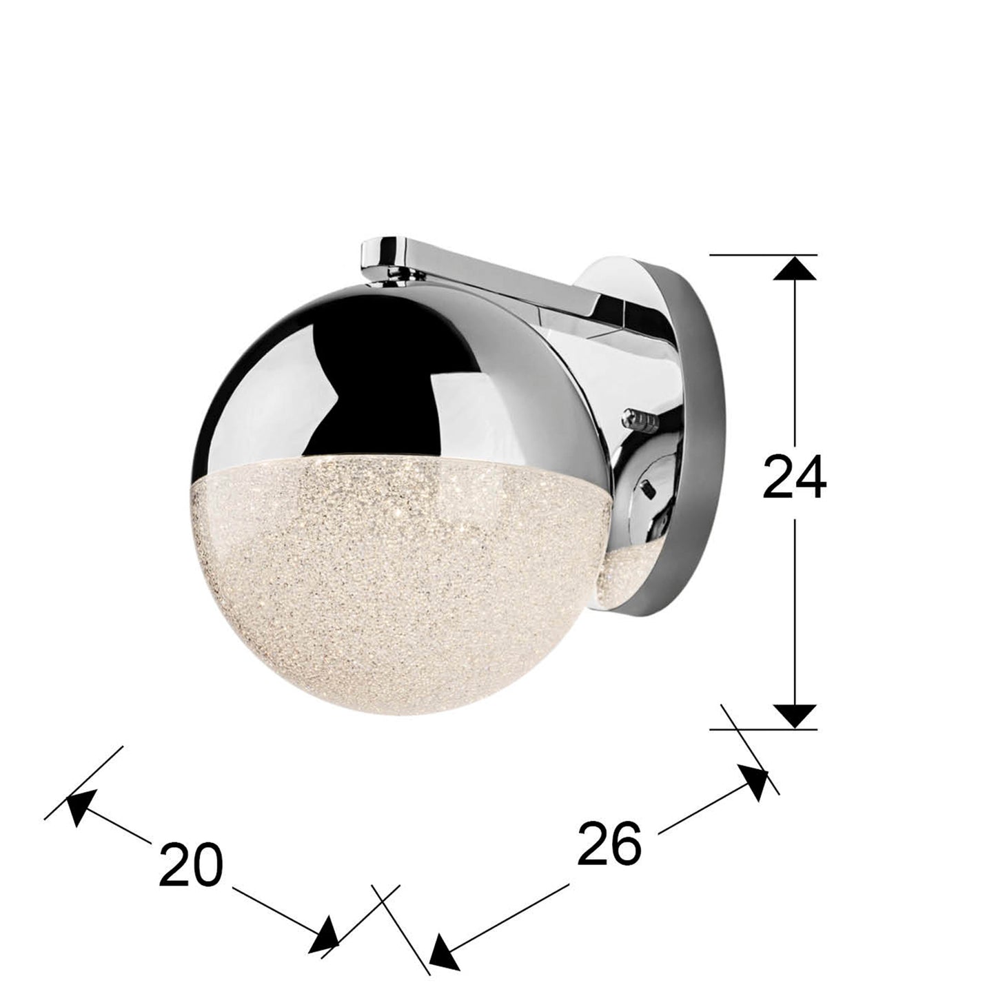 Medidas Aplique Pared LED Schuller Sphere 793371: Ø20cm, Alto 24cm, Fondo 26cm. Cromo brillo. LuzGuru.