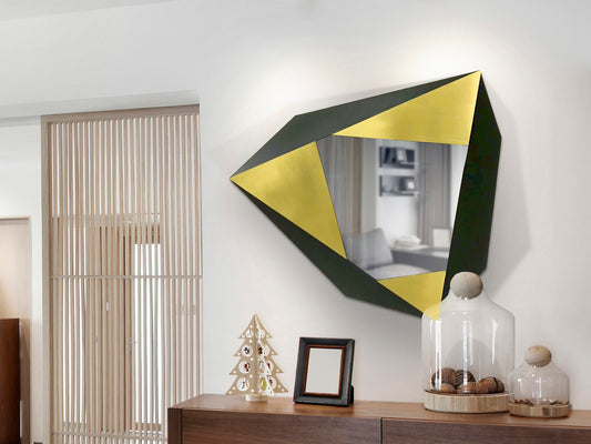 Espejo Moderno Facetas Oro Negro - Schuller | luzguru.com