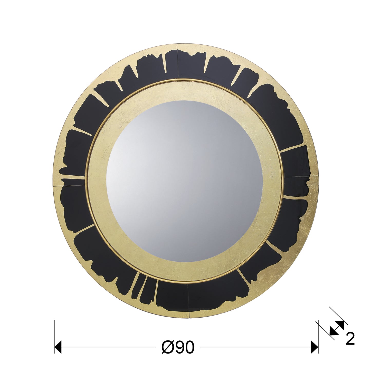 Medidas espejo Schuller Ocaso 513979: Ø90cm, profundidad 2cm, 13.9kg. Espejo con marco de cristal, pan de oro y negro.