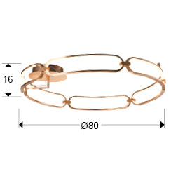 Medidas Plafón LED Colette Oro Rosa Schuller 786508: Ø80cm, Alto 16cm.