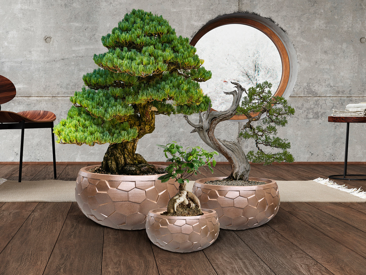 Set 3 Maceteros Bronce - Schuller Canela - Diseño Moderno | luzguru.com