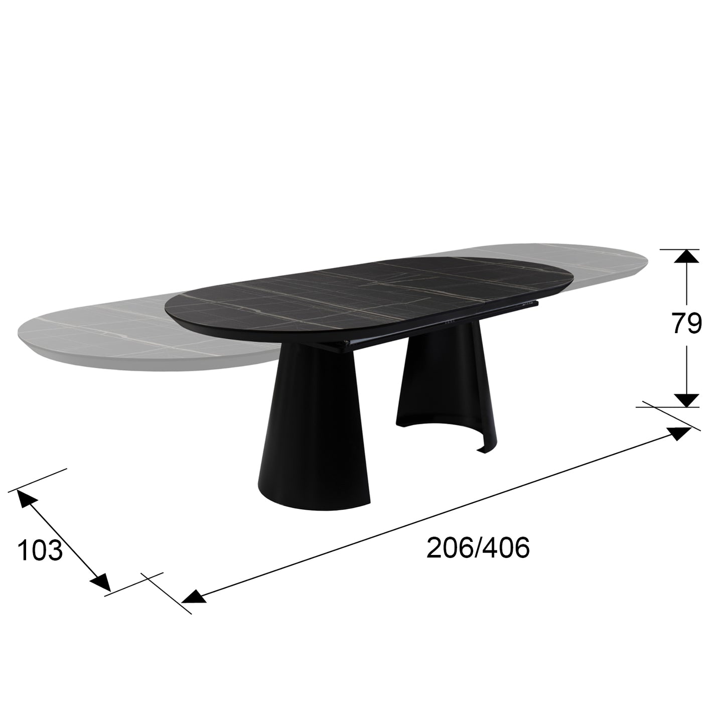 Medidas Mesa Comedor Capri Negra Extensible Schuller 768638: 206x103x79 cm. Mesa de comedor extensible hasta 4m.