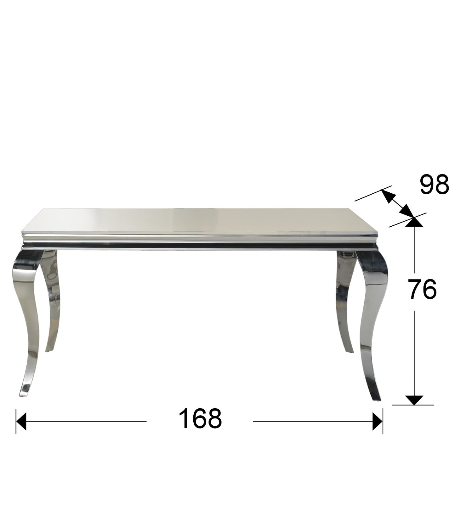 Medidas Mesa Comedor Barroque Schuller 792219: 160x90x1,2 cm. Acero inoxidable y cristal templado. LuzGuru.