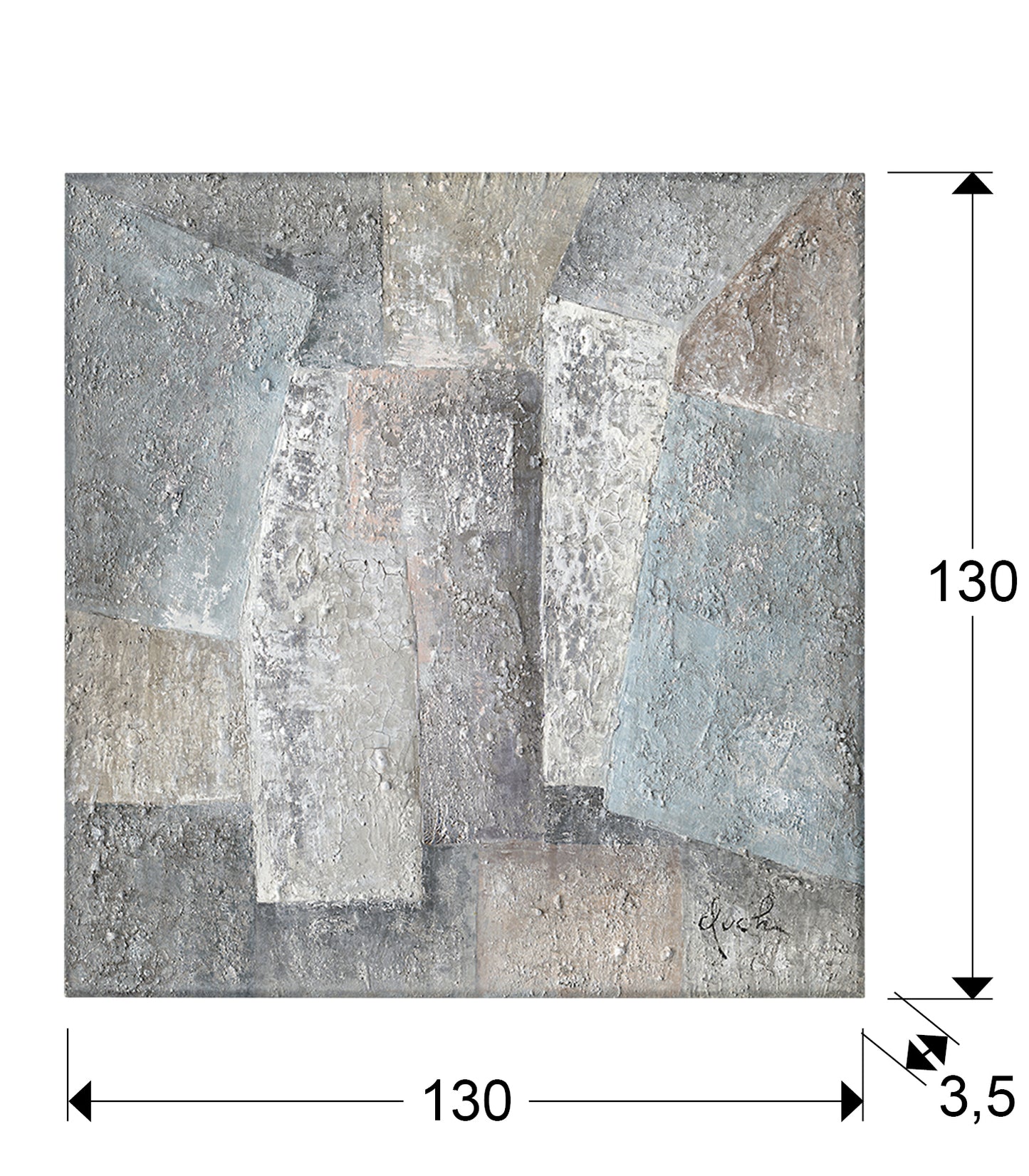 Medidas Cuadro Acrílico Schuller Planos 130x130 (Ref. 567312): 130cm ancho x 130cm alto x 3.5cm profundidad. 3.97kg.