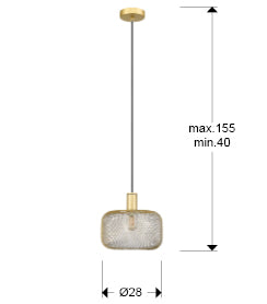 Medidas Lámpara Osiris Oro Schuller 910149: Alto 40-155cm, pantalla 19x28cm, florón 3x10cm. Peso 1kg.