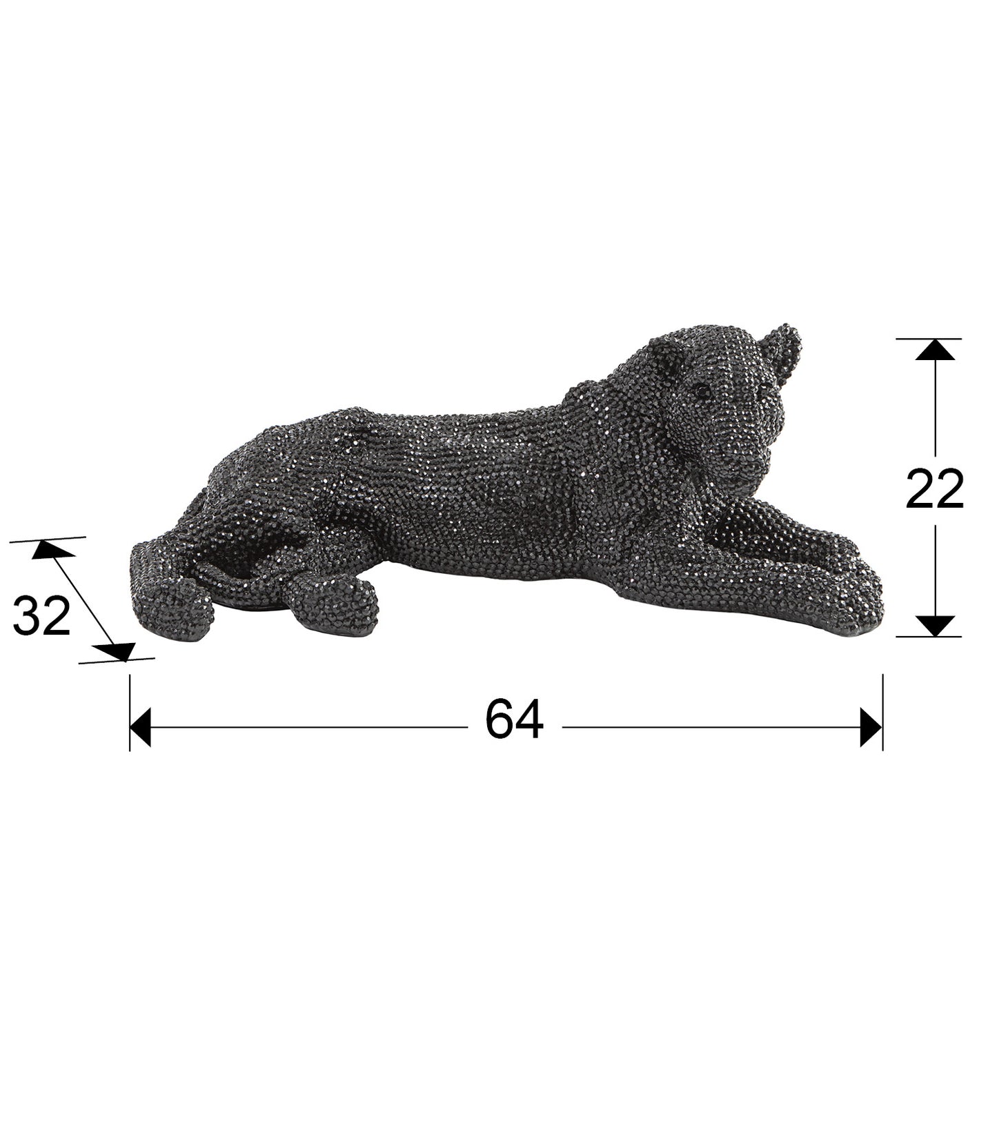 Medidas Figura Leona Negra Schuller 946481: 64x22x32 cm. Poliresina, Negro brillo.