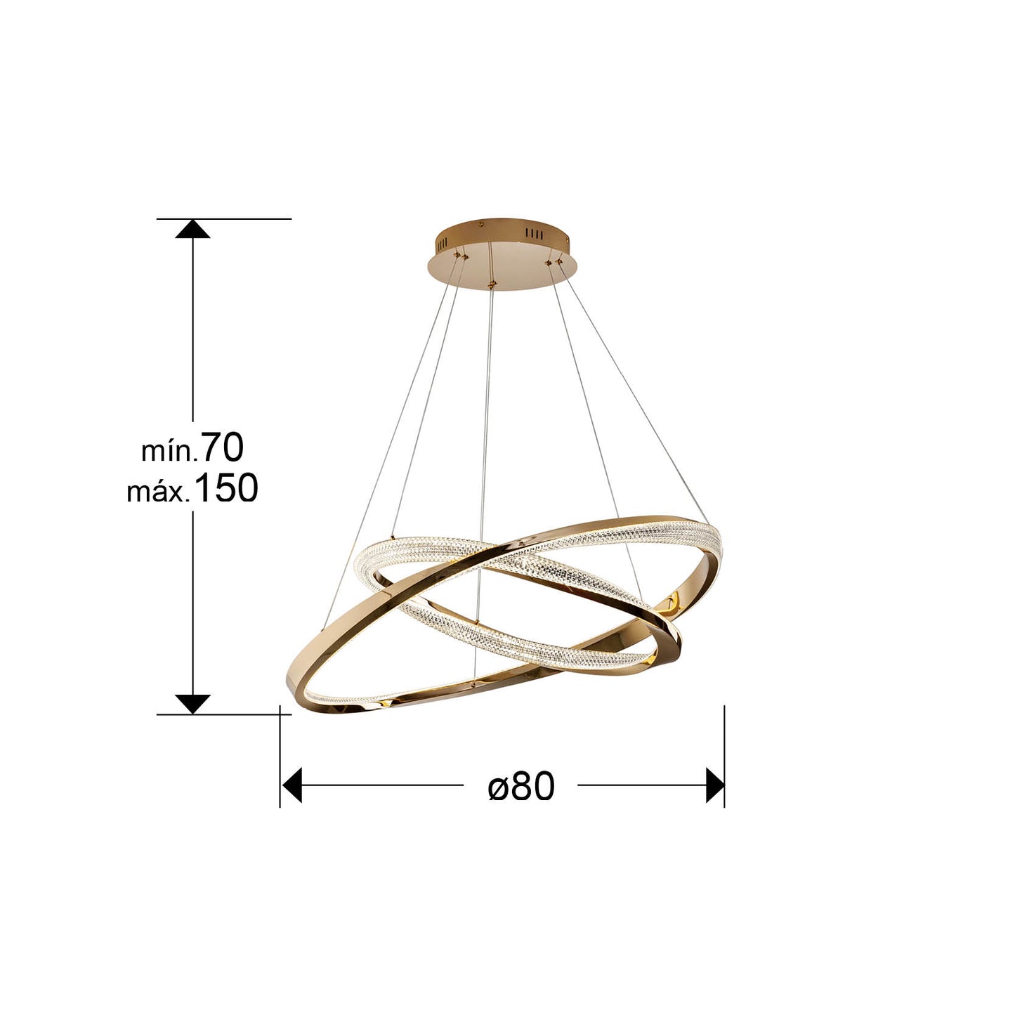 Medidas Lámpara Schuller Orbitas 554107: 2 aros Ø60/Ø80cm, altura regulable 70-150cm.