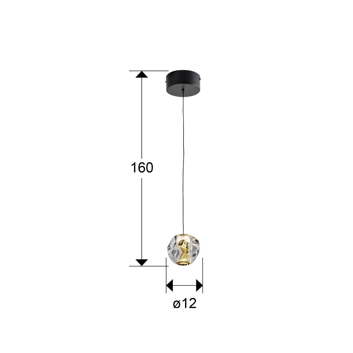 Medidas Lámpara Schuller Zaria (Ref. 502160): Ø12cm, Alto 25-160cm. Iluminación LED 4.2W, 294lm, 3000K. Negro, Dorado, Transparente.