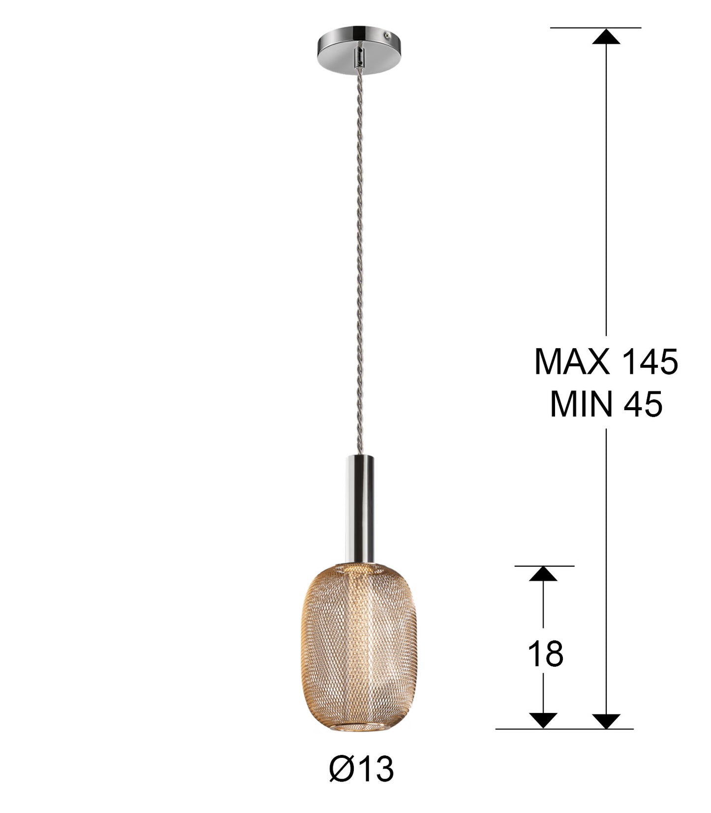 Medidas Lámpara Schuller Micrón 413503: Alto 30cm, Diámetro 13cm, Altura regulable 45-140cm. Pantalla: Alto 18cm, Diámetro 13cm. Florón: Alto 2cm, Diámetro 11cm.