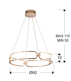 Medidas Lámpara Colette Oro Rosa Schuller 786716: Ø60cm, Alto 50-115cm.