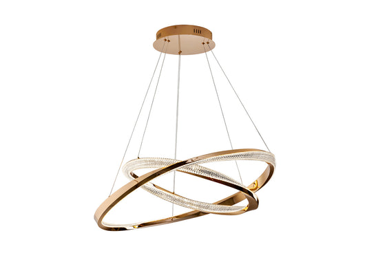 Lámpara de techo SCHULLER Orbitas (Ref. 554107) - Detalle de los aros de Ø60 y Ø80 cm en acabado oro brillo. Iluminación LED regulable en altura.