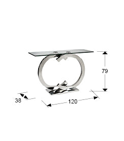 Medidas Consola Casandra Schuller 739139: 120x79x38 cm. Acero inoxidable y cristal, alto brillo.