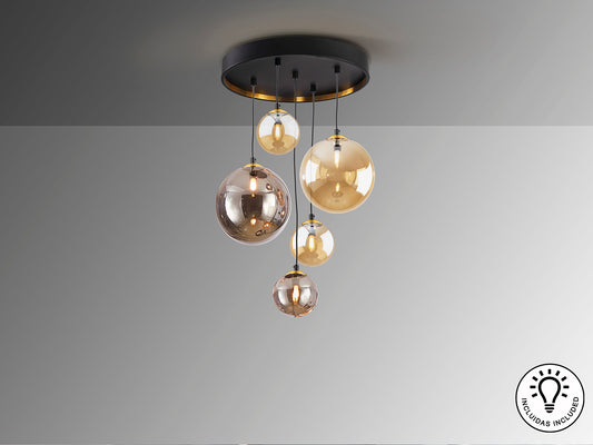 Lámpara Moderna 5 Luces Negro y Latón - Schuller Dark | luzguru.com