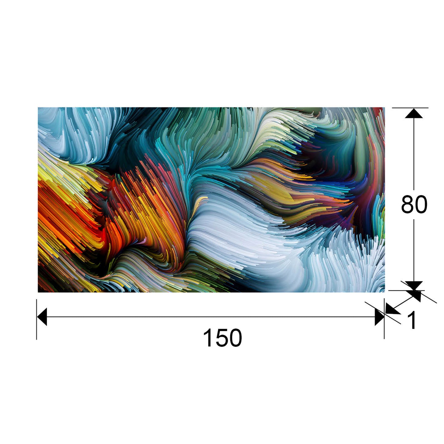 Medidas Fotografía Simbiosis Schuller 921688: 150x80cm. Cristal templado, 12kg. Instalación horizontal o vertical.
