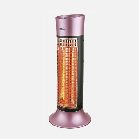 Estufa Eléctrica de Carbono Yuma 900 W Oscilante Rosa y Negro Fabrilamp instalada en ambiente decorativo de salón o dormitorio | Fabrilamp / Abrila