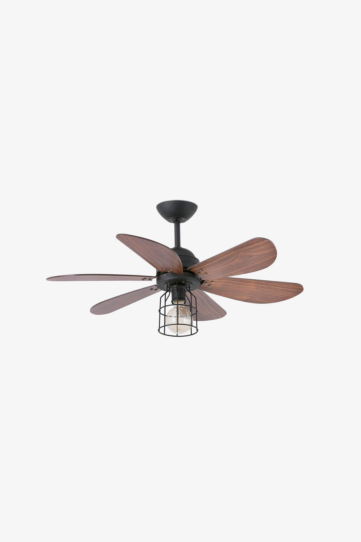 Ventilador de techo con luz industrial FARO Chicago S en negro y nogal, diseño moderno para interiores, ref 33703 LUZGURU