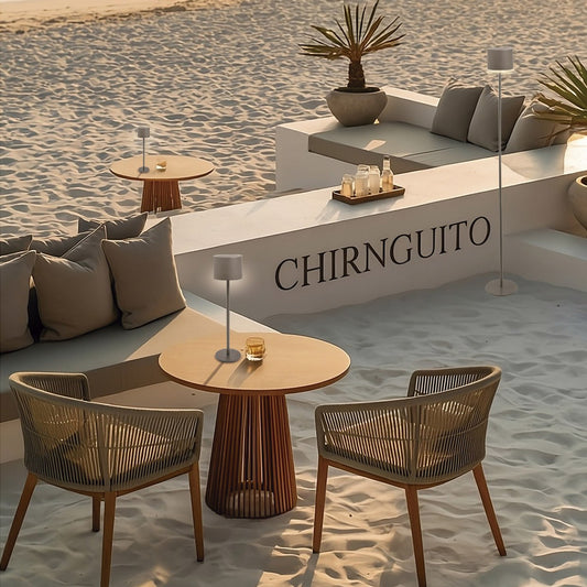 Pie salón solar Eliseo gris en configuración sobremesa - Vista lateral