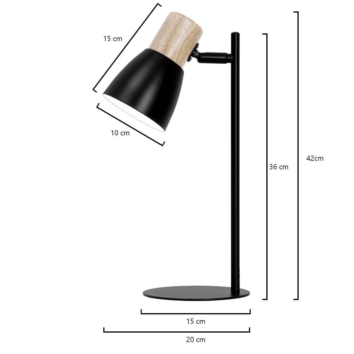 Flexo Cabin Negro-Madera AJP/Alemar (Ref. 10986) - luzguru.com: Dimensiones detalladas para una perfecta integración en tu espacio.