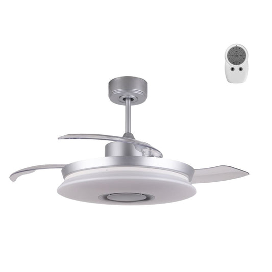 Ventilador Gaby fabricado en acero color plateado con palas de ABS