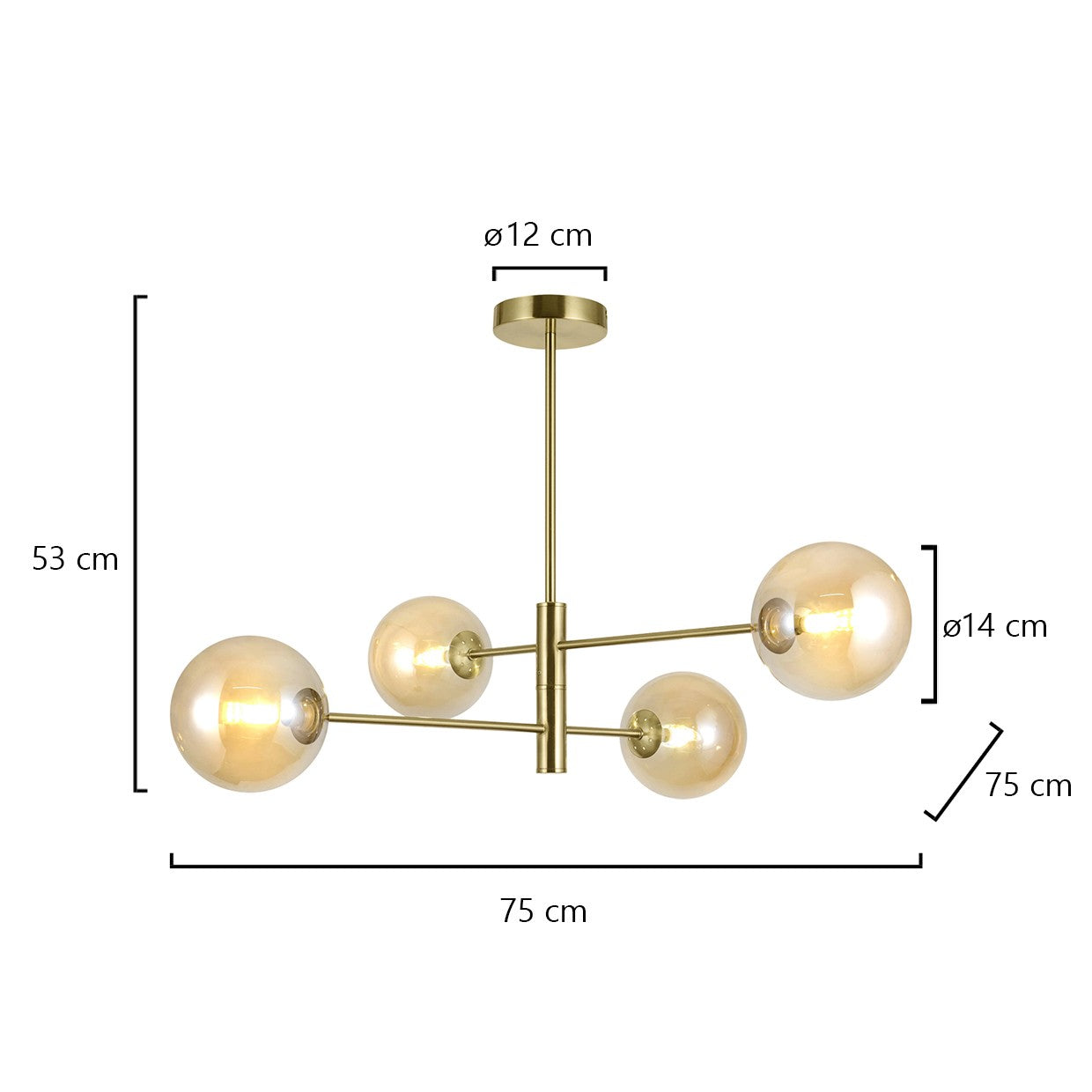 Lámpara techo Galaxia Latón AJP/Alemar (Ref. 11574): Medidas detalladas. Elegancia y sofisticación para tu hogar. Luzguru.com