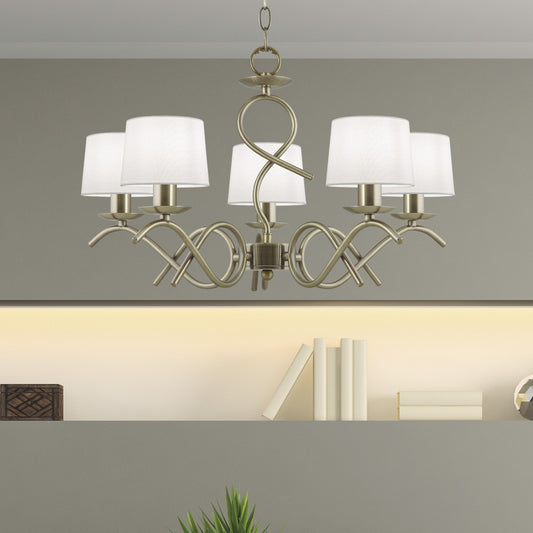 Lámpara de techo Gloria 60264 AJP/Alemar: medidas detalladas. Diseño vintage, cuero, 5 luces E-14. LuzGuru.