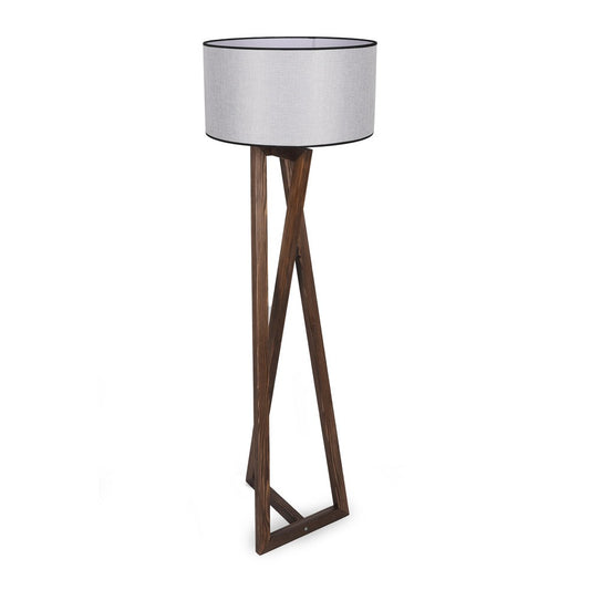 Lámpara de pie fabricada en madera color gris con pantalla de tela