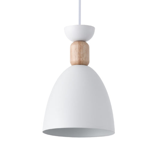 Lámpara Cloe fabricada en madera y metal, color blanco