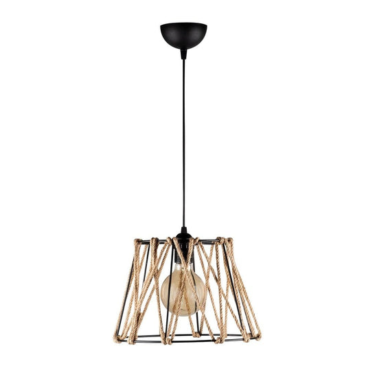 Lámpara Model 18 fabricada en metal negro y cuerda de cáñamo natural