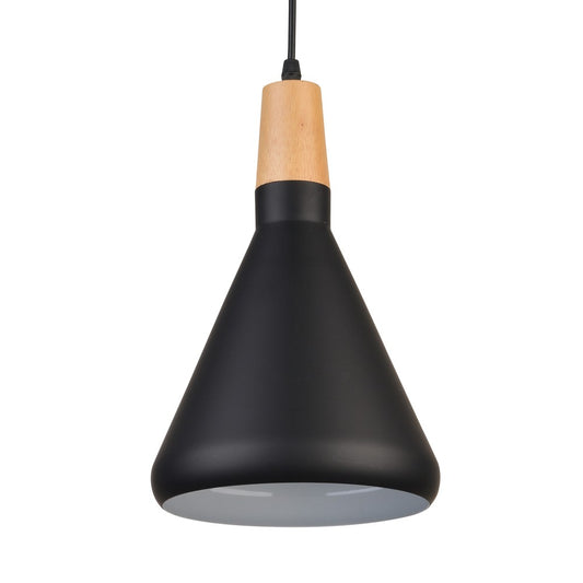 Lámpara colgante fabricada en madera y metal color negro