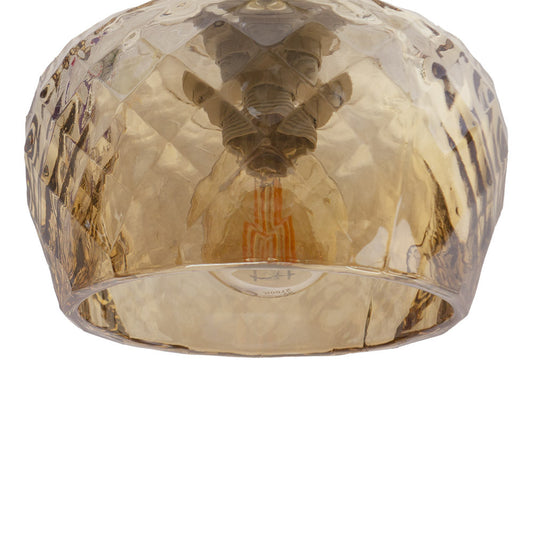 Lámpara Estela fabricada en metal color cuero y cristal ámbar