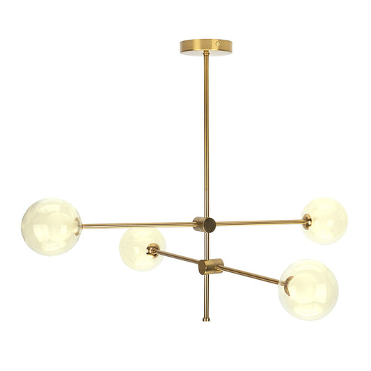 Lámpara Jerusalen fabricada en metal color bronce con tulipas de cristal transparente y blanco