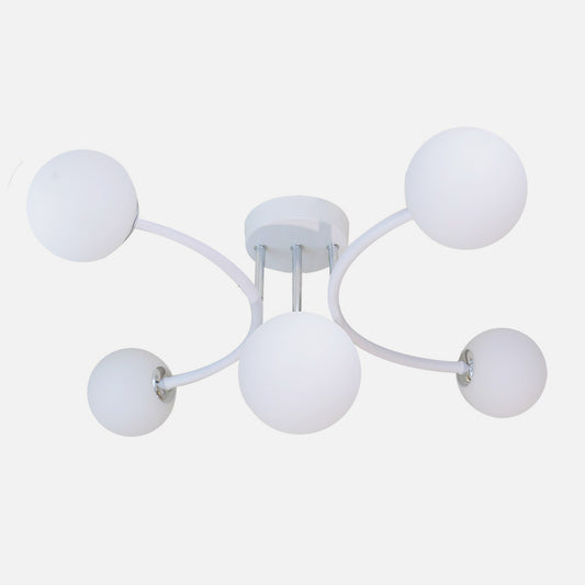 Lámpara La Habana fabricada en metal color blanco y cromo con tulipas de cristal