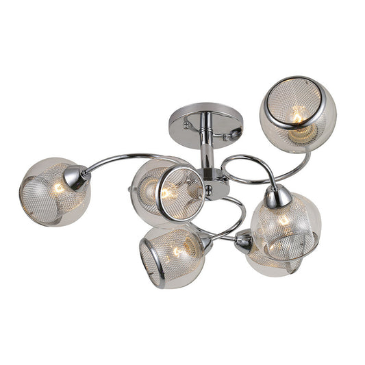 Lámpara Stanley fabricada en metal color cromo con tulipas de cristal cromo