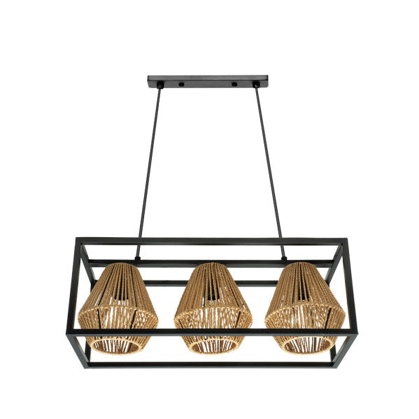 Lámpara Tutti Negro/Natural de Fabrilamp, diseño de rattan, 3 portalámparas E27. Encuéntrala en luzguru.com