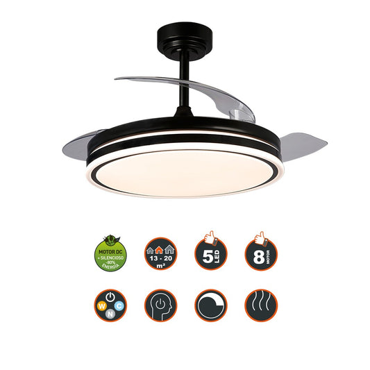 Ventilador Techo LED Moss Negro CristalRecord 85-065-72-180