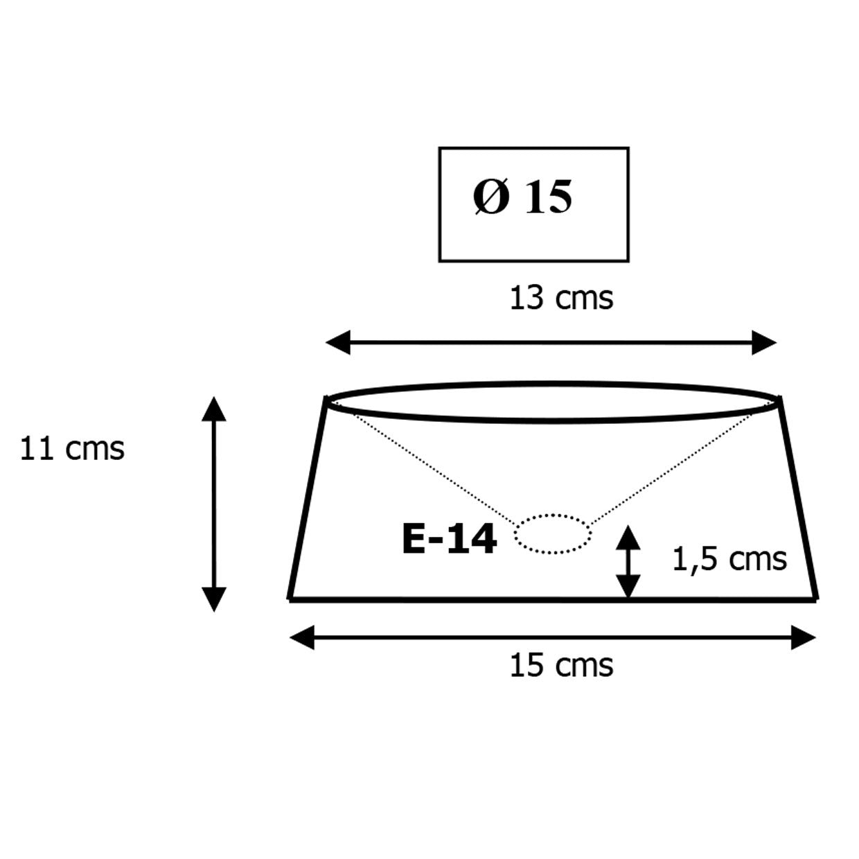 Pantalla Cono Perla E-14 AJP/Alemar (XP021/15): Dimensiones detalladas. Iluminación elegante y de alta calidad para tu hogar. Compra en LuzGuru.