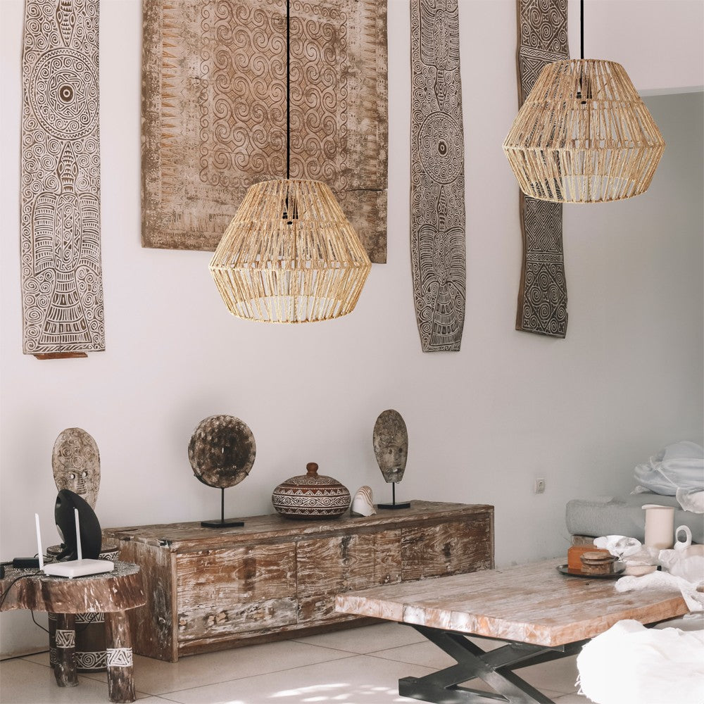 Lámpara boho chic de algas, ideal para salón