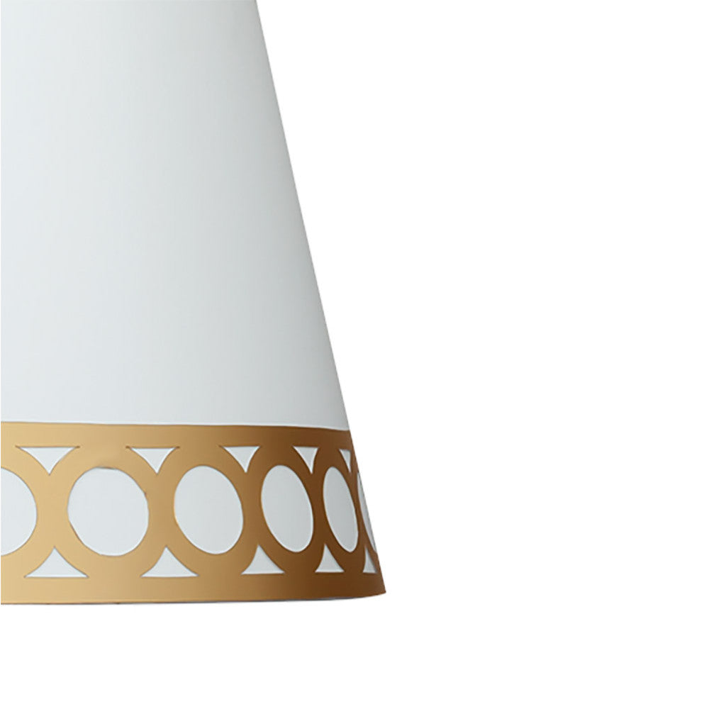 Pantalla Dalia fabricada en metal y textil color blanco y oro