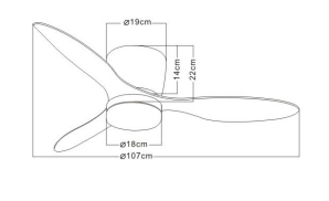 Medidas, Ventilador con Luz Emily-L de Pb Lighting (Emily L) en color Blanco con 3 aspas y luz integrada - Ref PB80240.