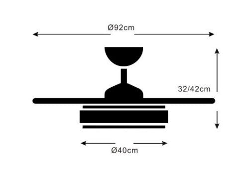medidas Ventilador de techo Mina-S Musical de PB Lighting (Ø82cm) Blanco, con luz LED CCT-RGB, Bluetooth, app iLink y mando - Ref PB80715.