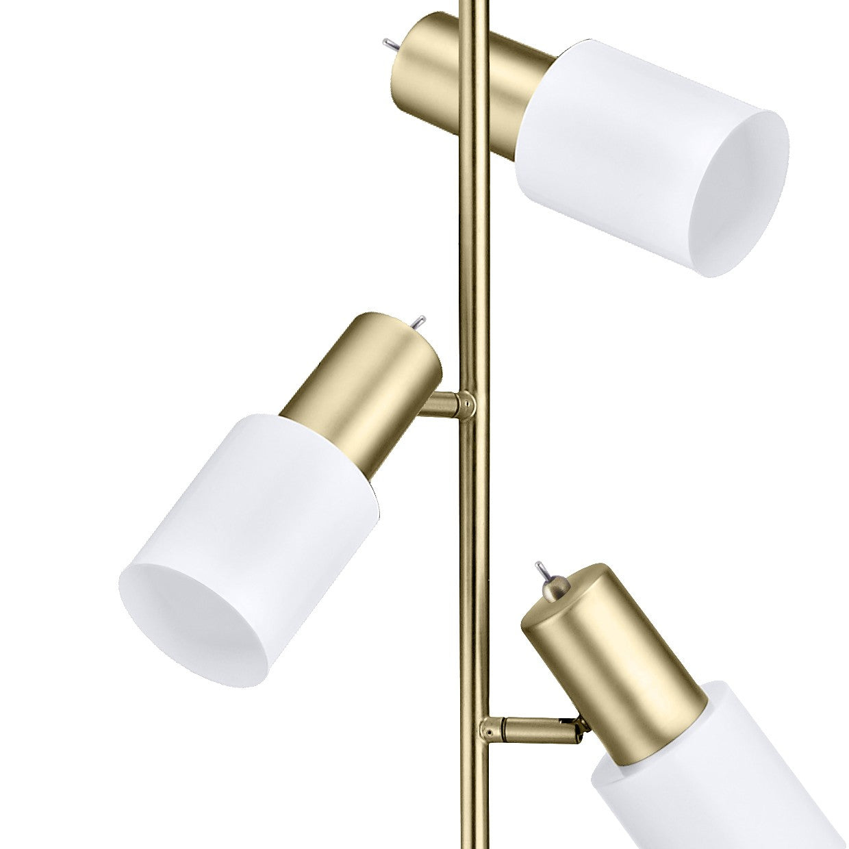 Pie de salón Maena Blanco-Latón AJP/Alemar (Ref. 10913): medidas detalladas. Elegante diseño moderno, 3 luces E-14 orientables. Envío rápido desde LuzGuru.