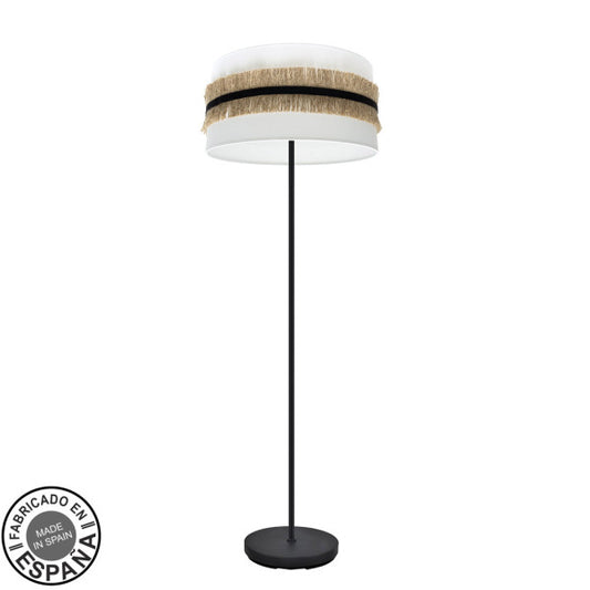 Lámpara de Pie de Salón Angola 166 cm E27 Negra Blanco Yute Abrila - vista principal | Fabrilamp / Abrila · Ref. 227141001