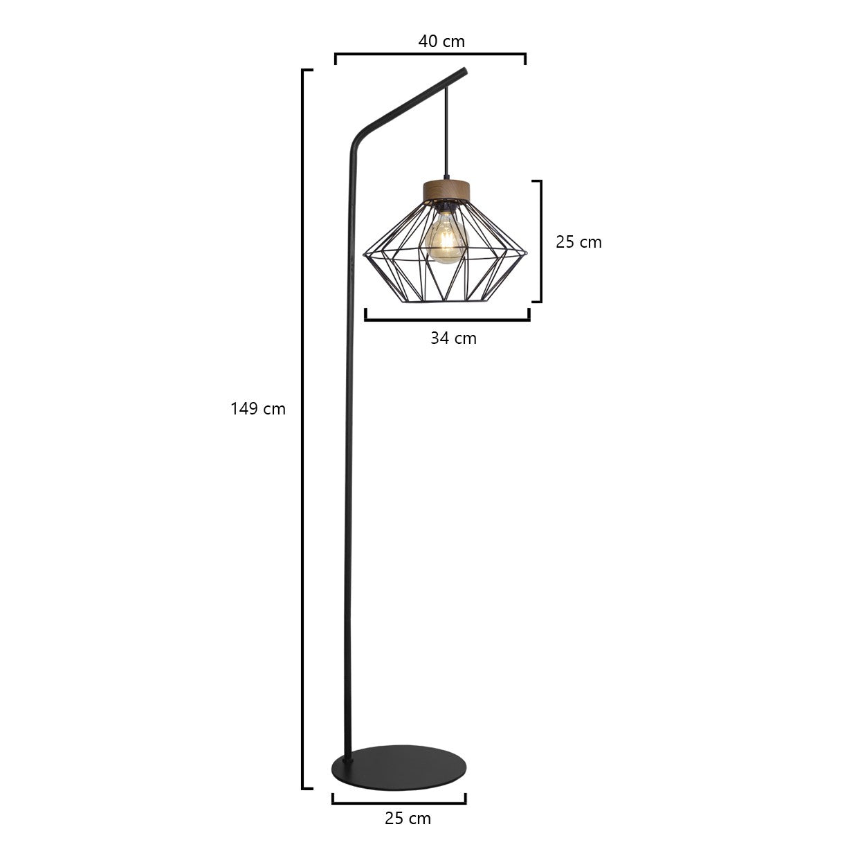 Medidas Pie Salón ANTIBES Negro-Madera AJP/Alemar (Ref. 10832) - luzguru.com