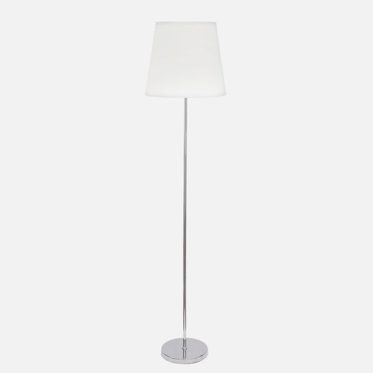 Lámpara de pie Maldivas fabricada en metal color cromo con pantalla blanca textil