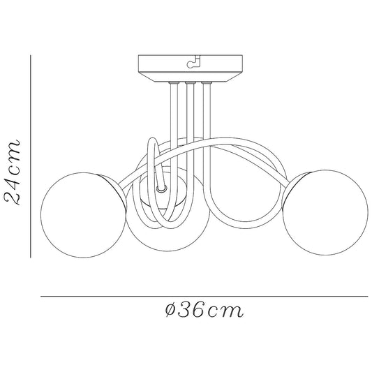 Medidas Plafón 3 Luces Migos Latón AJP Alemar Ref. 11582 - LuzGuru