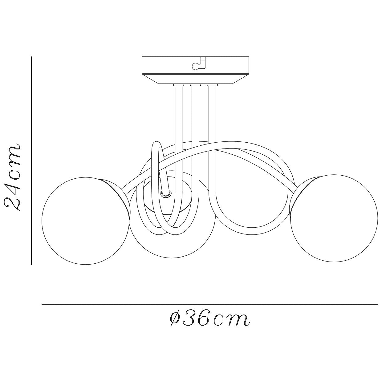 Medidas Plafón 3 Luces Migos Latón AJP Alemar Ref. 11582 - LuzGuru