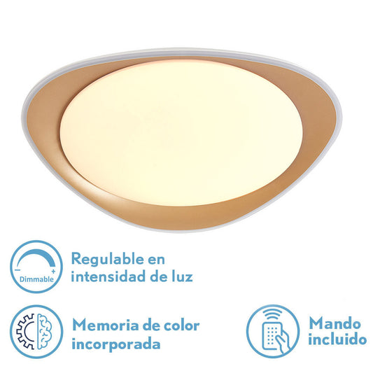 Plafón Daire fabricado en Metal color Oro con difusor Blanco
